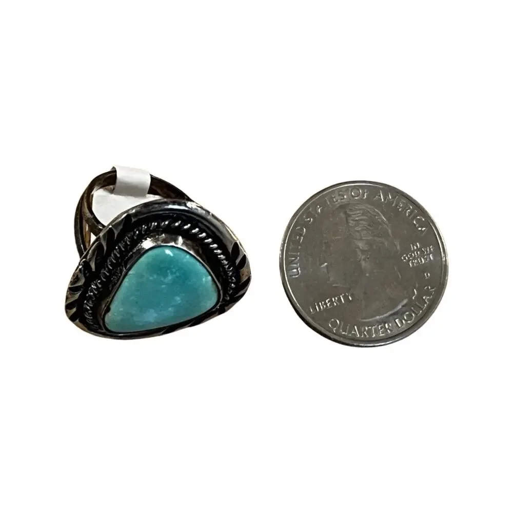 Vintage Turquoise Ring Signed FC, Sterling Silver Native American Ring Sz 7
